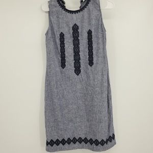 Artisan NY Linen Dress Blue Embroidered Midi Boho Sleeveless Summer Lace Size 2